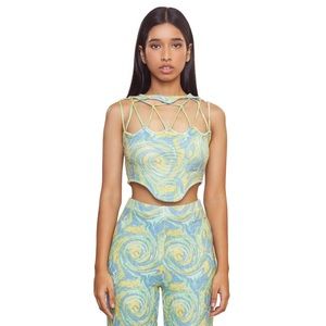 House Of Sunny Cypress Strappy Cut Out Crop Knit Vest in Cucumber NWT